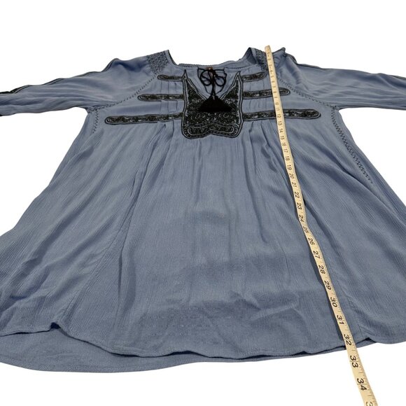 Free‎ People Wind Willow Embroidered Mini Peasant Boho Blue Dress Size S - Picture 8 of 10